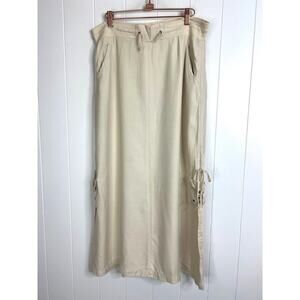 Da Nang Surplus 100% Silk Midi Length Cargo Drawsting Skirt in Cream Size Large